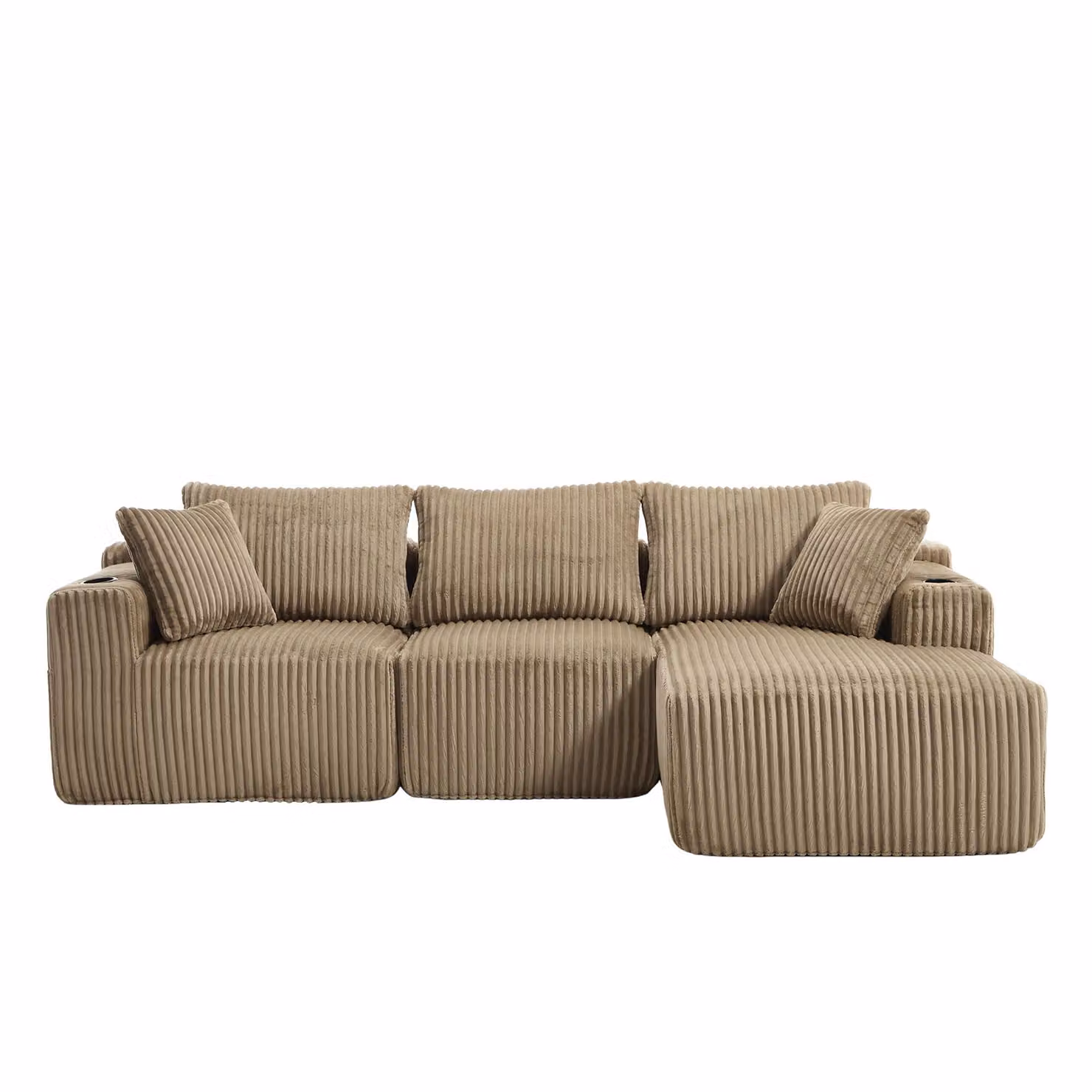 Aosom UK Modular L-Shaped Sectional Sofa in Khaki with Plush Corduroy Upholstery and Deep Seats, W/D/H: 257 x 160 x 80 cm – 2