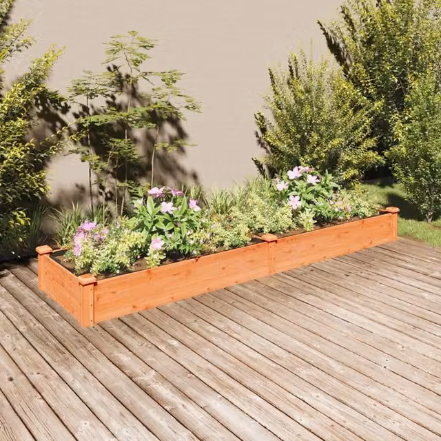 Berkfield Home Garden Raised Bed with Liner in Brown Solid Wood, W/D/H: 240 x 60 x 25 cm