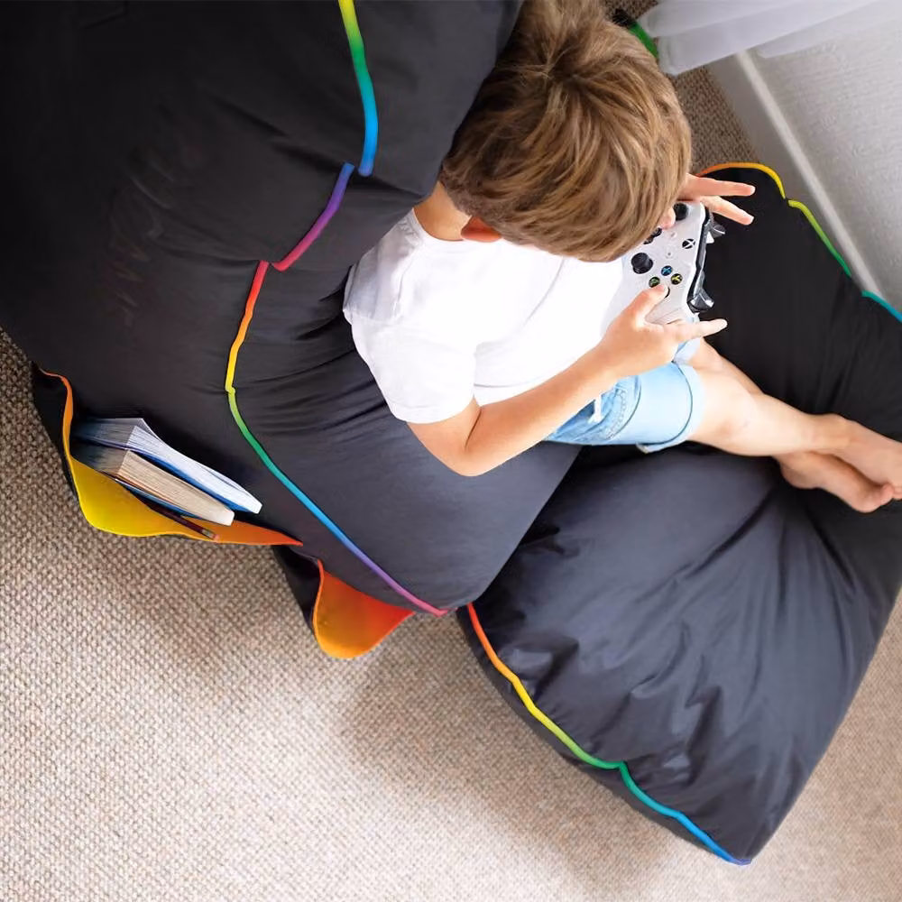 rucomfy Gaming Footstool Bean Bag Pouffe in Black and Multicolour Fabric – 3