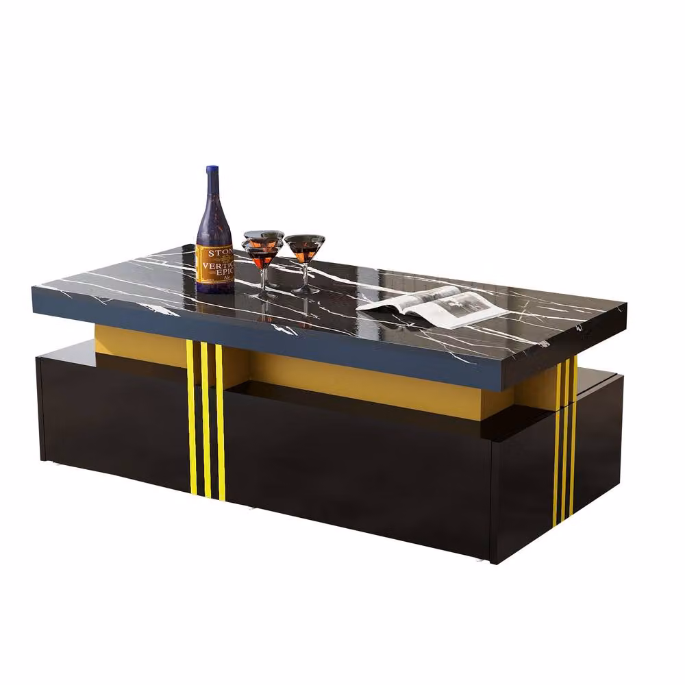 ModernLuxe Modern Rectangular Coffee Table with Marble Top and 2 Drawers in Black, W/D/H: 100 x 50 x 40 cm – 7