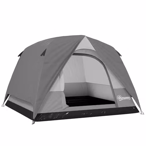 Outsunny 3-4 Person Easy Set Up Dome Camping Tent in Dark Grey