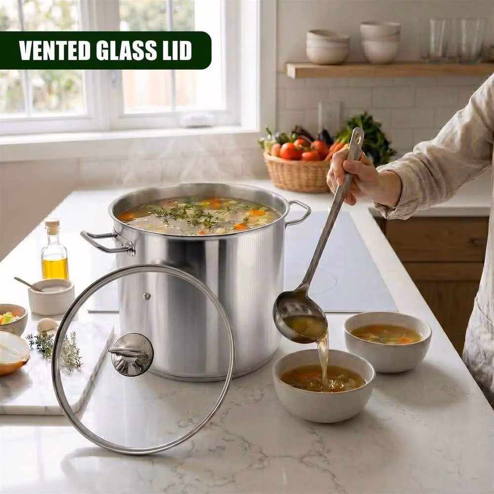 SPETLEK Stainless Steel Uncoated Stockpot with Glass Lid in Silver – 5