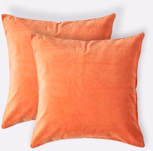 Homescapes Velvet Cushion Cover, Orange, W/D/H: 40 x 40 x 40 cm, Pack of 2