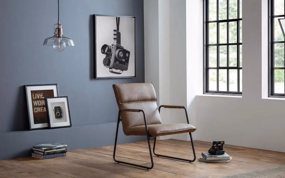 Ashfield Brown Faux Leather Armchair with Black Metal Frame – 4