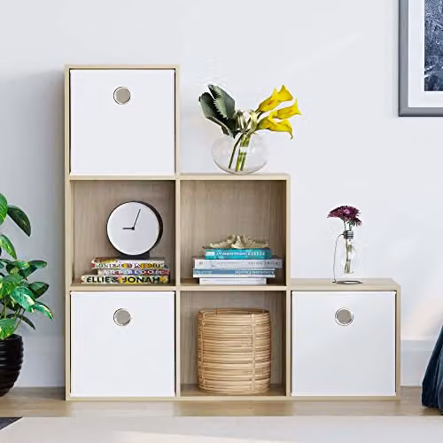 Vida Designs Durham 6 Cube Staircase Storage Unit with 3 White Baskets in Oak – 2