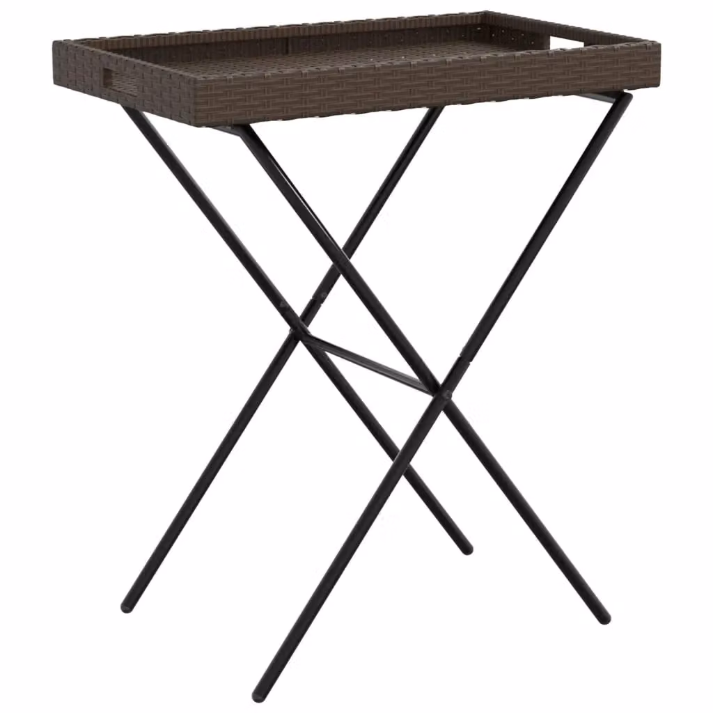 Berkfield Home Folding Tray Table in Brown Poly Rattan, W/D/H: 65 x 40 x 75 cm – 2