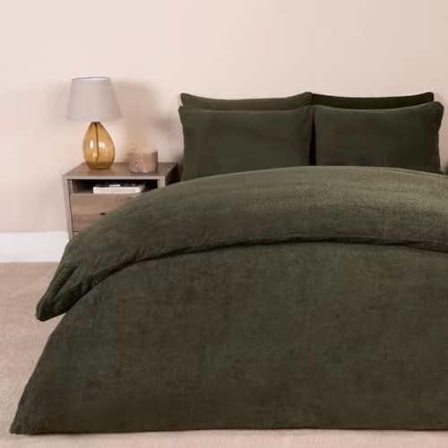 OHS Thermal Soft Teddy Fleece Duvet Cover and Pillowcase Set, Green, Double (Duvet Cover: 200 x 200 cm, Pillowcase: 50 x 75 cm) – 1