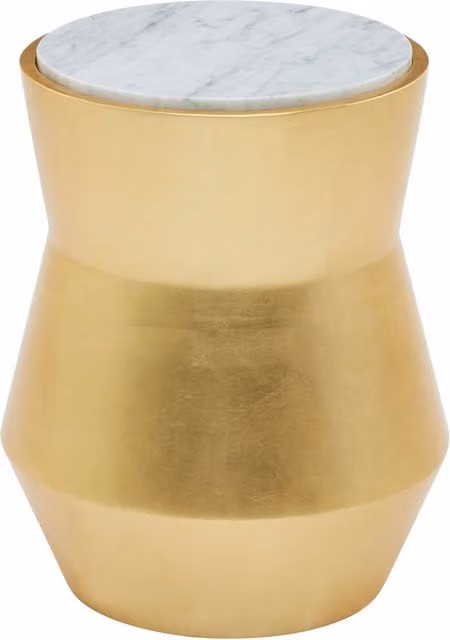 Orsina Drum-Shaped Side Table with White Marble Top and Gold Central Column, W/D/H: 37 x 37 x 46 cm