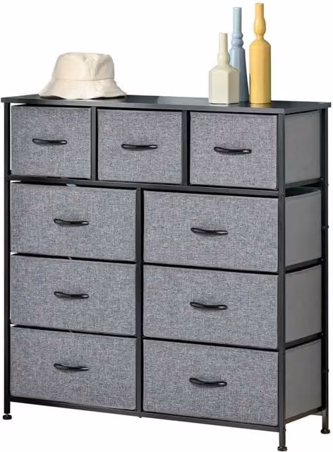 HOMCOM 9 Drawer Storage Chest Dresser and Organiser Unit in Black and Grey – 1