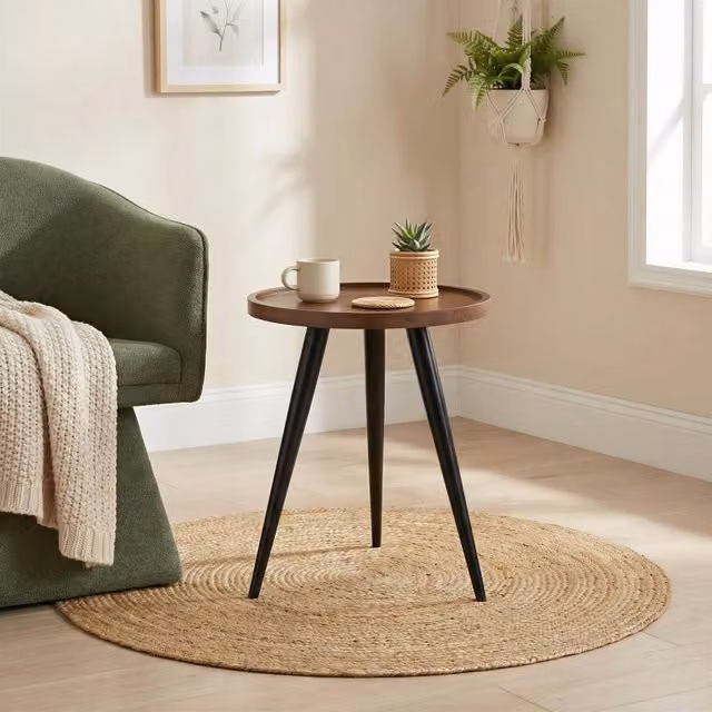 FurnitureboxUK Malaya Round Walnut and Mango Wood Side Table in Brown and Black