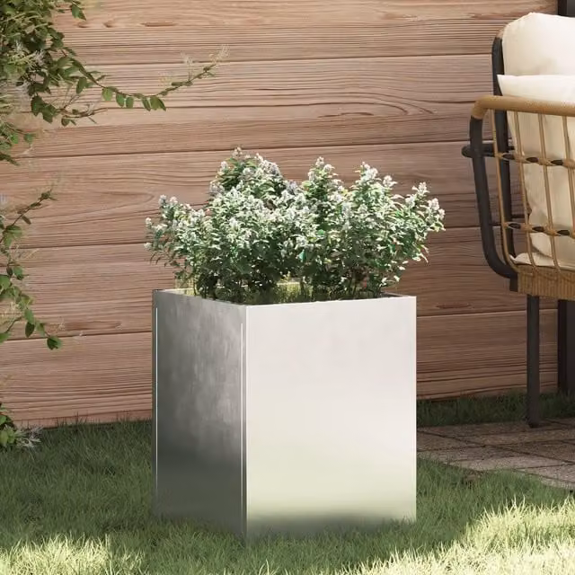 Berkfield Home Silver Galvanised Steel Garden Planter Tub W: 32.0 cm, D: 40.0 cm, H: 32.0 cm – 1