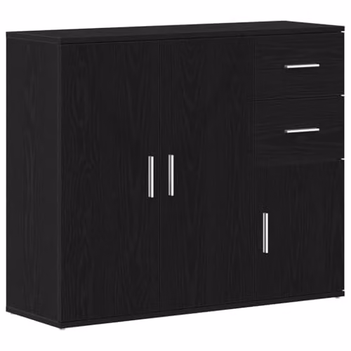 vidaXL Modern Black Oak Sideboard in MDF, W/D/H: 91 x 29.5 x 75 cm