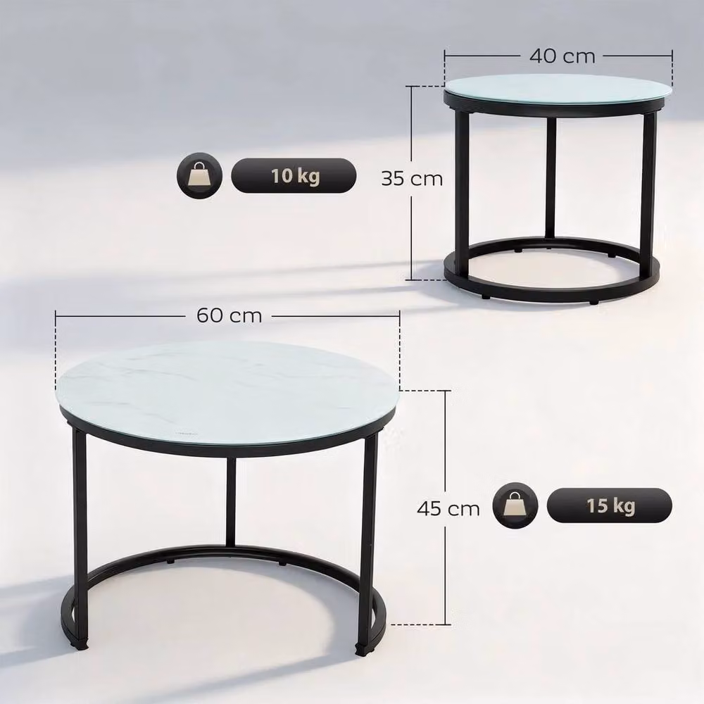 KORVIXA Nesting Coffee Table Set of 2 with Black Glass Tops and Sled Base – 2
