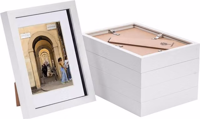 Nicola Spring Single 3D Box Photo Frame in White, W/H: 15.24 x 10 x 15.24 cm
