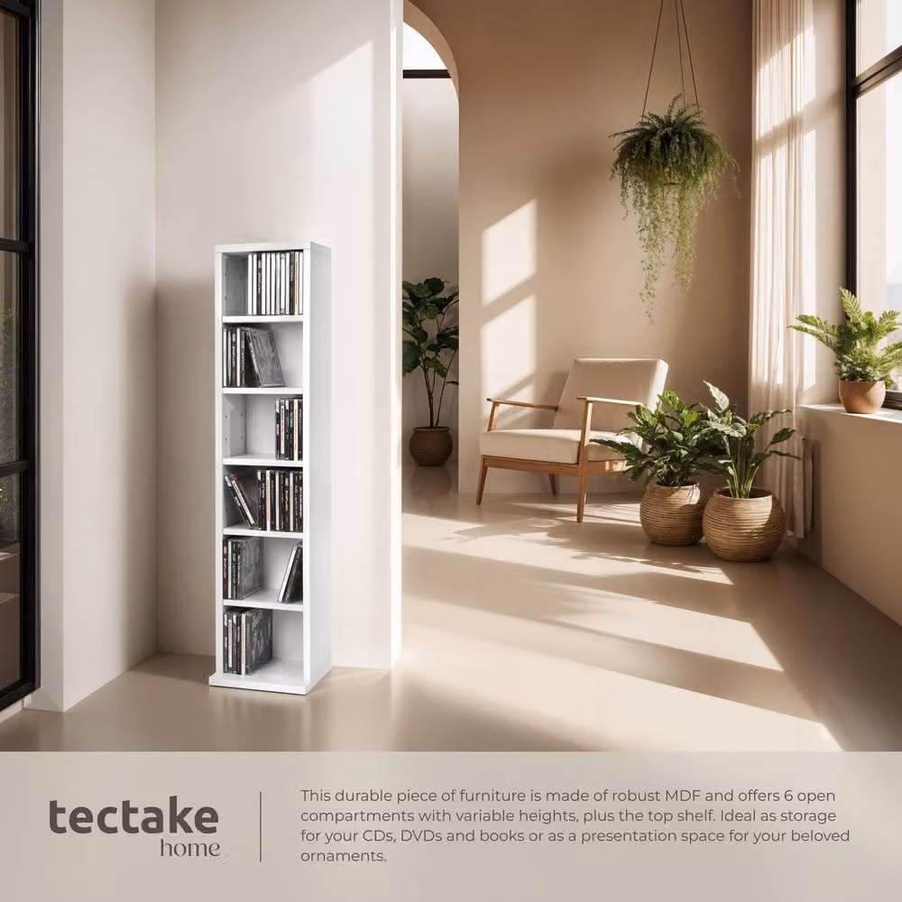 tectake Juliane Shelving Unit in White with Adjustable Shelves and Media Compartments – 2