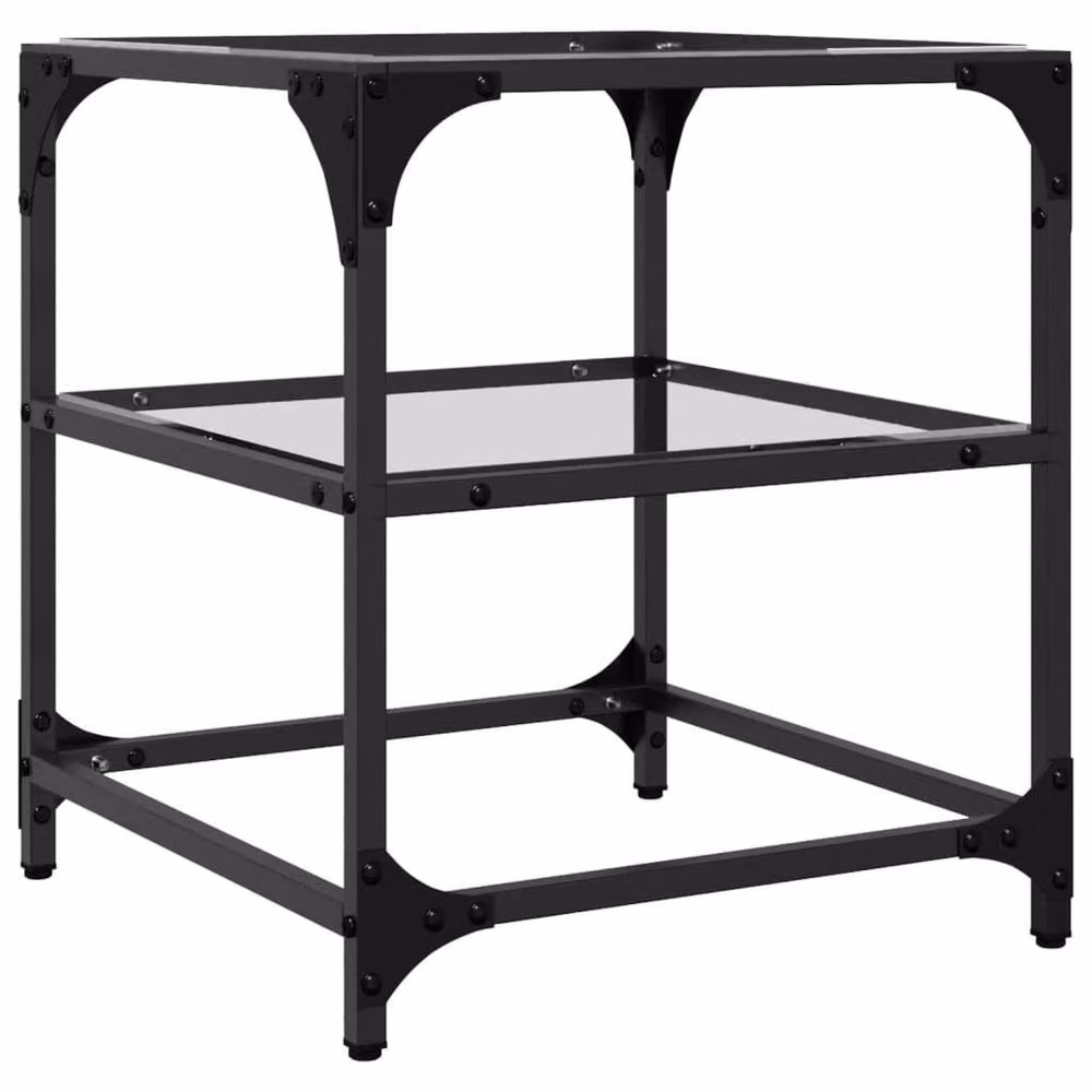 Berkfield Home Set of 2 Square Coffee Tables with Transparent Glass Tops and Steel Frames, W/D/H: 40 x 40 x 45 cm – 6