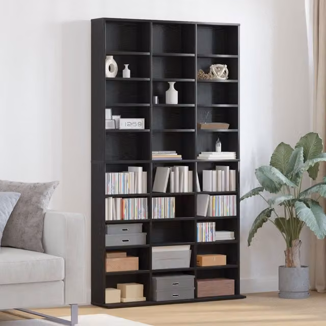 Berkfield Home Black Oak CD Cabinet with Media Compartments, W/D/H: 101 x 23 x 177.5 cm – 1