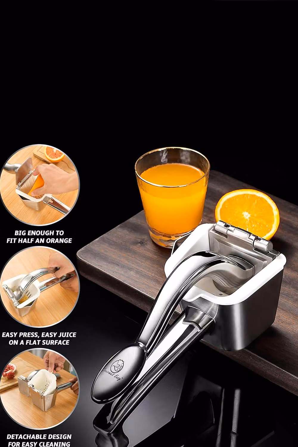 Gourmet Easy Stainless Steel Manual Citrus Press Juicer in Silver with Ergonomic Grip – 3