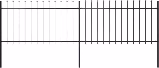 Berkfield Home Garden Palisade Fence with Spear Top in Black Powder-Coated Steel, W: 3.4 m, H: 1 m