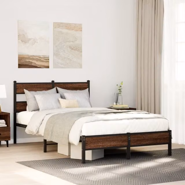 Berkfield Home Small Double Bed Frame in Brown Oak, W/D/H: 120 x 200 cm