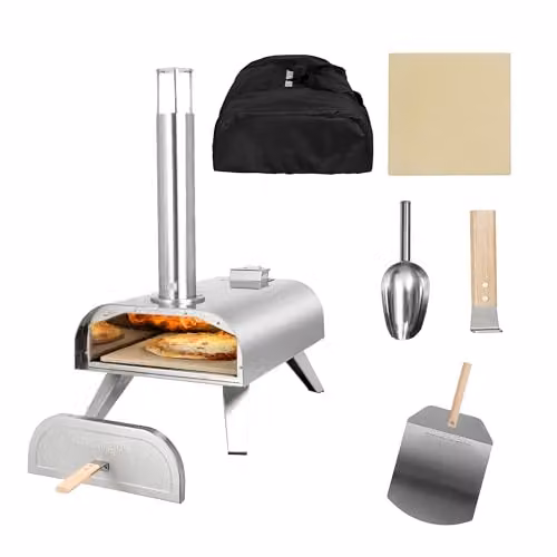 George Foreman Portable Dual Fuel Pizza Oven in Silver with Carry Bag and Paddle – 1