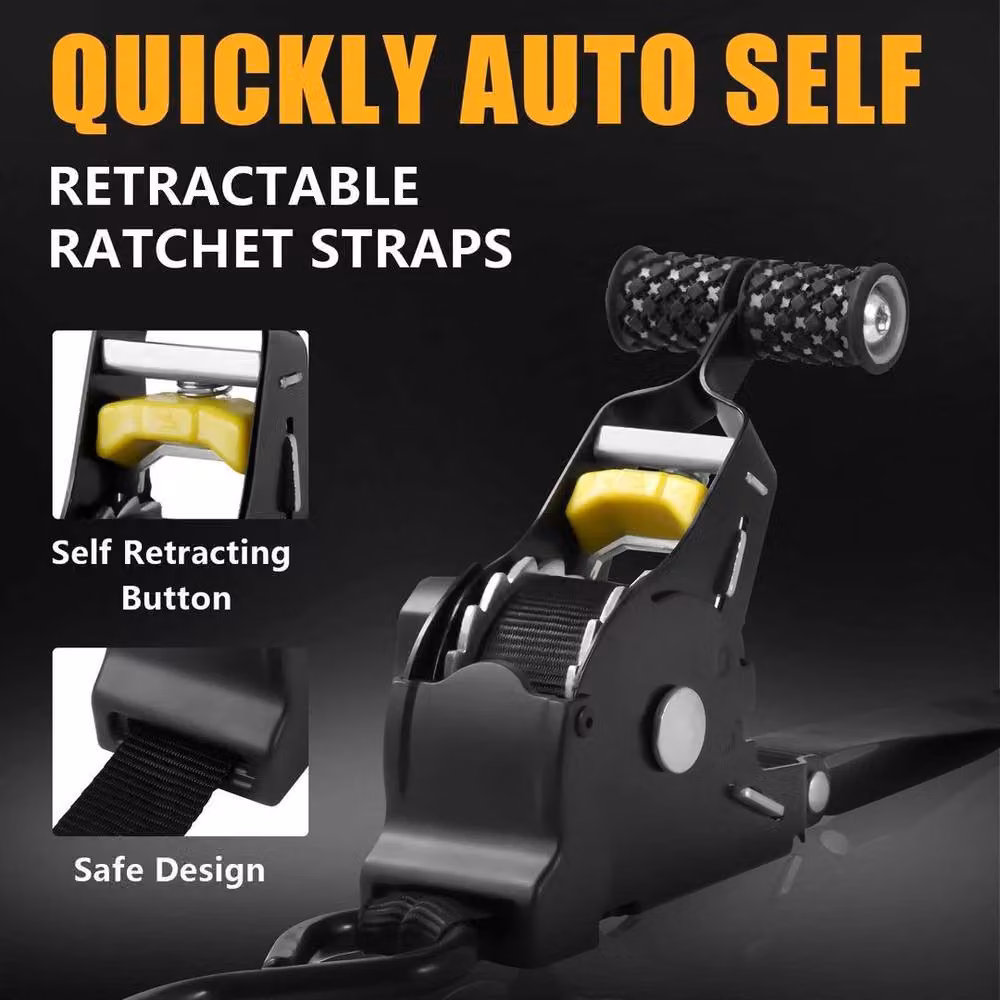 EONLION 2-Pack Heavy Duty Retractable Auto Ratchet Tie Down Straps in Black – 3
