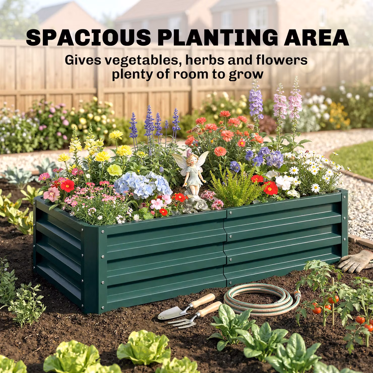 Outsunny Galvanised Steel Raised Garden Bed in Green for Herbs and Vegetables, W/D/H: 60.0 x 30.5 x 60.0 cm – 4