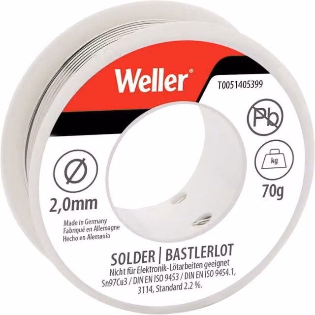 Weller Lead-free Solder Sn97cu3, 2mm, 70g, Silver – 1