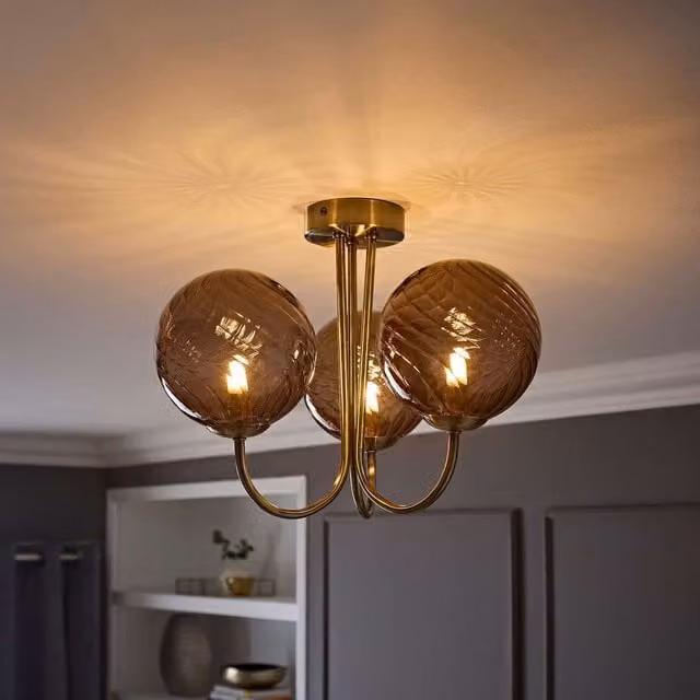 ValueLights Sydney 3 Arm Glass Shade Chandelier Style Ceiling Light in Gold/Brass or Bronze