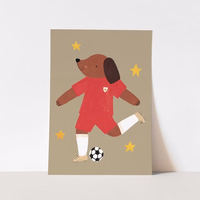 Kid of the Village Footie Pup Fine Art Paper Poster Print in Red, W: 50 cm, H: 70 cm