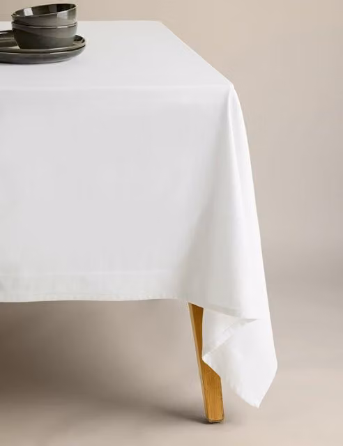 M&S White Pure Cotton Sateen Tablecloth