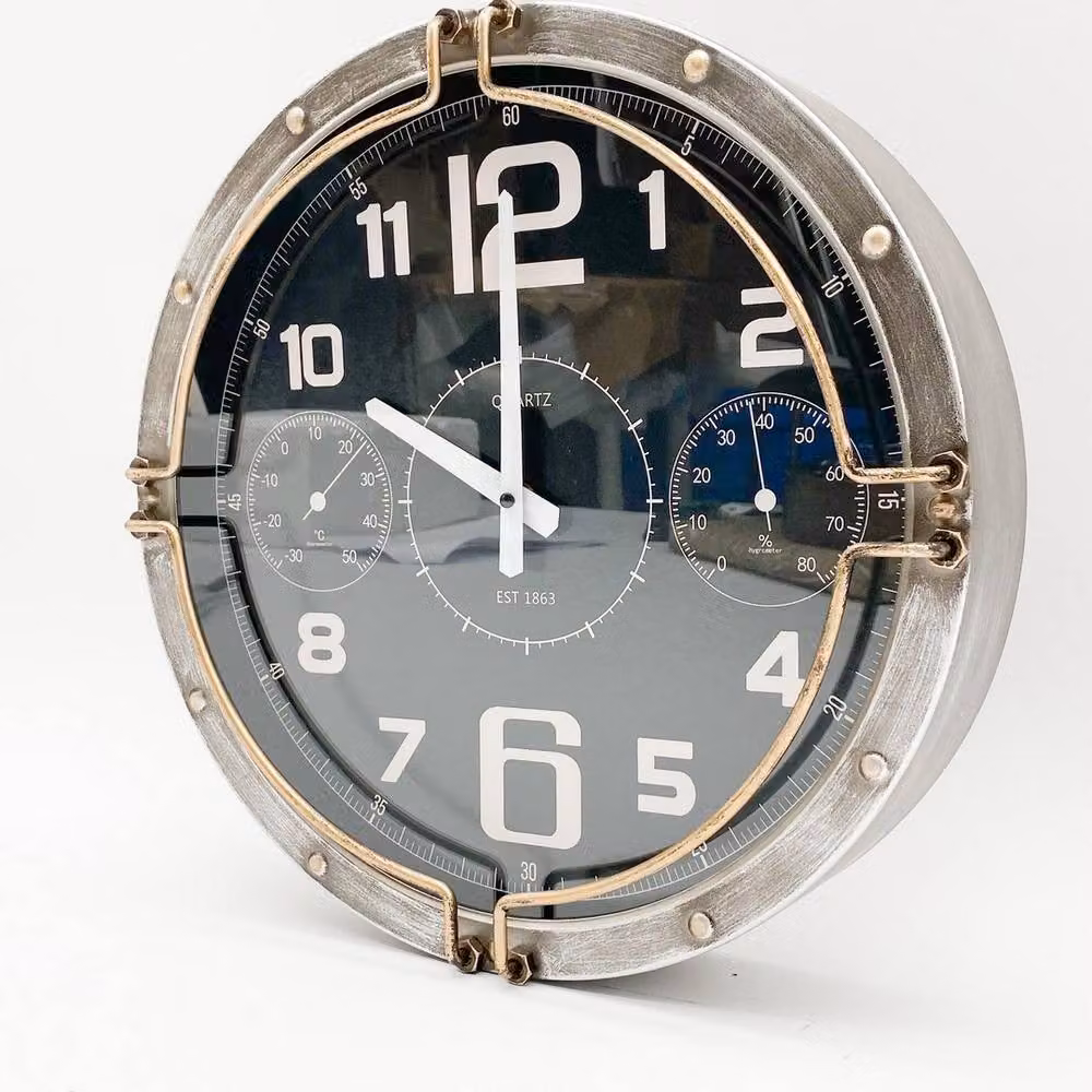 Minster Analog Round Metal Wall Clock in Silver and Grey, W40 x H40 x D8 cm – 4