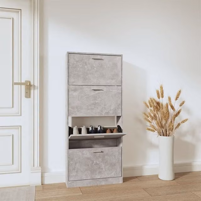 Berkfield Home Modern Grey Shoe Cabinet with Tilting Compartments, W/D/H: 59 x 17 x 150 cm