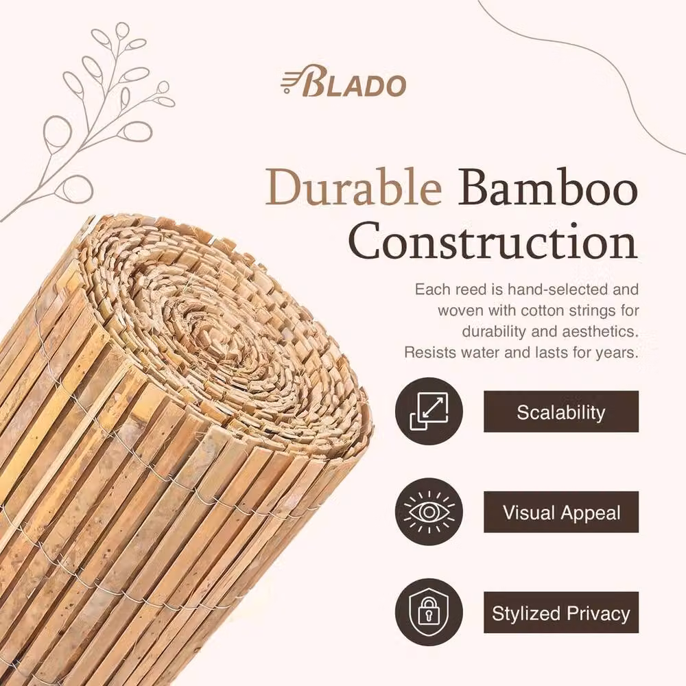 SPETLEK Natural Bamboo Slat Fence Screening Roll in Beige – 3