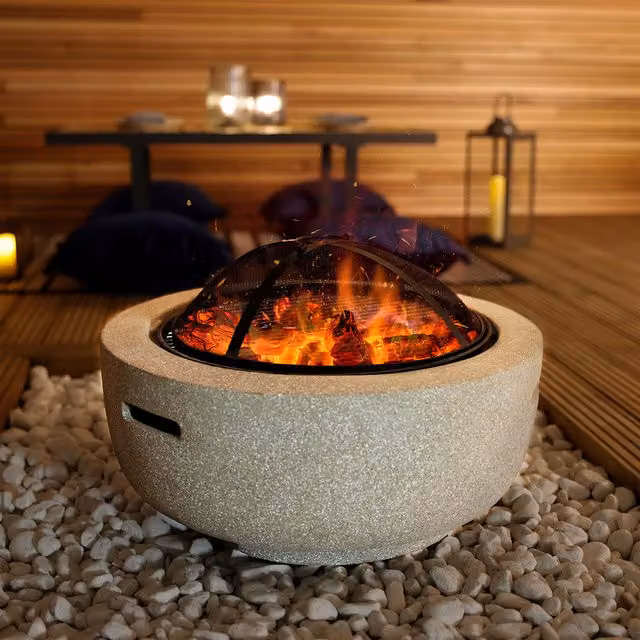 Charles Bentley Round Magnesia Fire Bowl in Black Stone