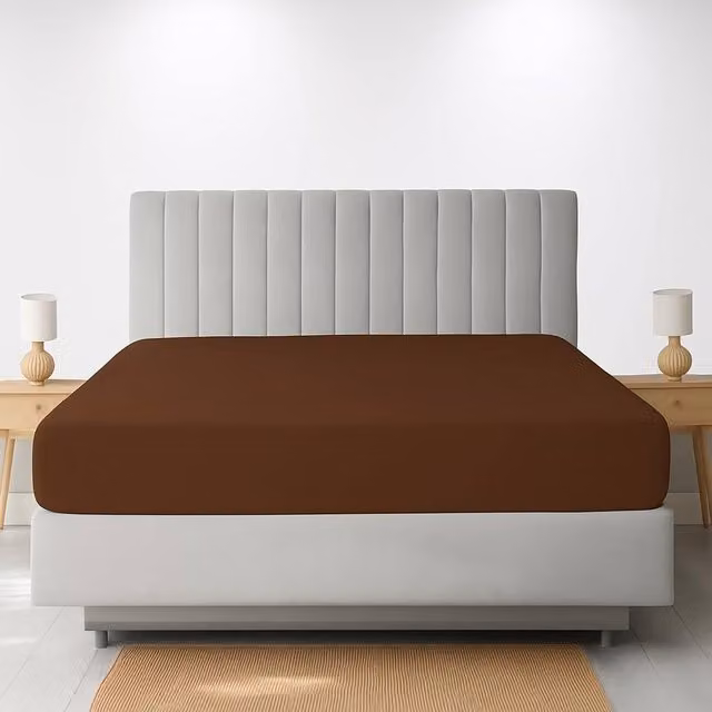 Homes-Linen Extra Deep Polycotton Easy Care Fitted Sheet, Brown, Single, W/D/H: 90 x 200 x 40 cm