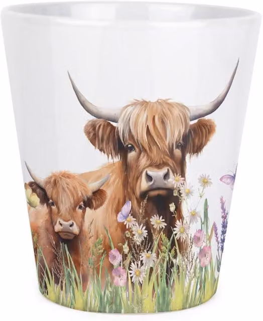 Purely Home Highland Cow and Calf Small Ceramic Plant Pot in Brown and Multicolour