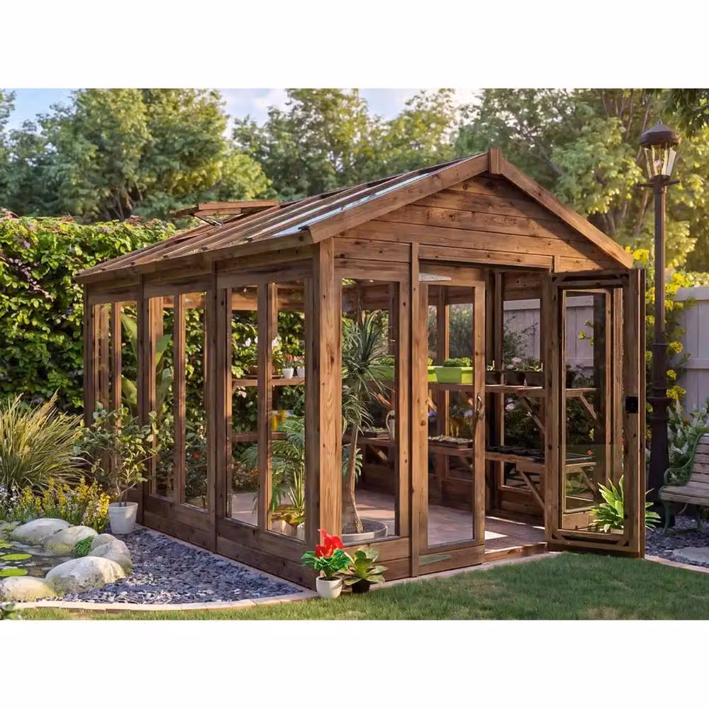 Dunster House Wooden Growzilla Greenhouse with Auto Vent in Brown, W: 240 cm, D: 360 cm – 2