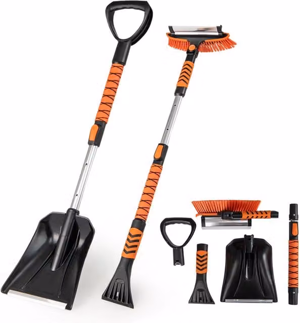 Costway 4 in 1 Extendable Snow Shovel with Brush, Orange