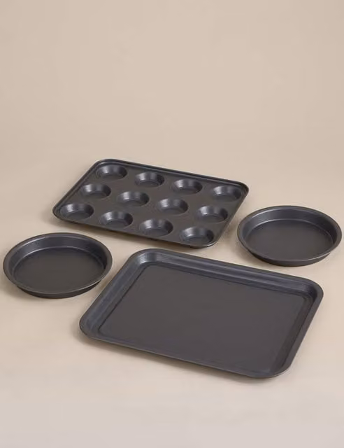 M&S 4 Piece Black Uncoated Carbon Steel Muffin Tray Set