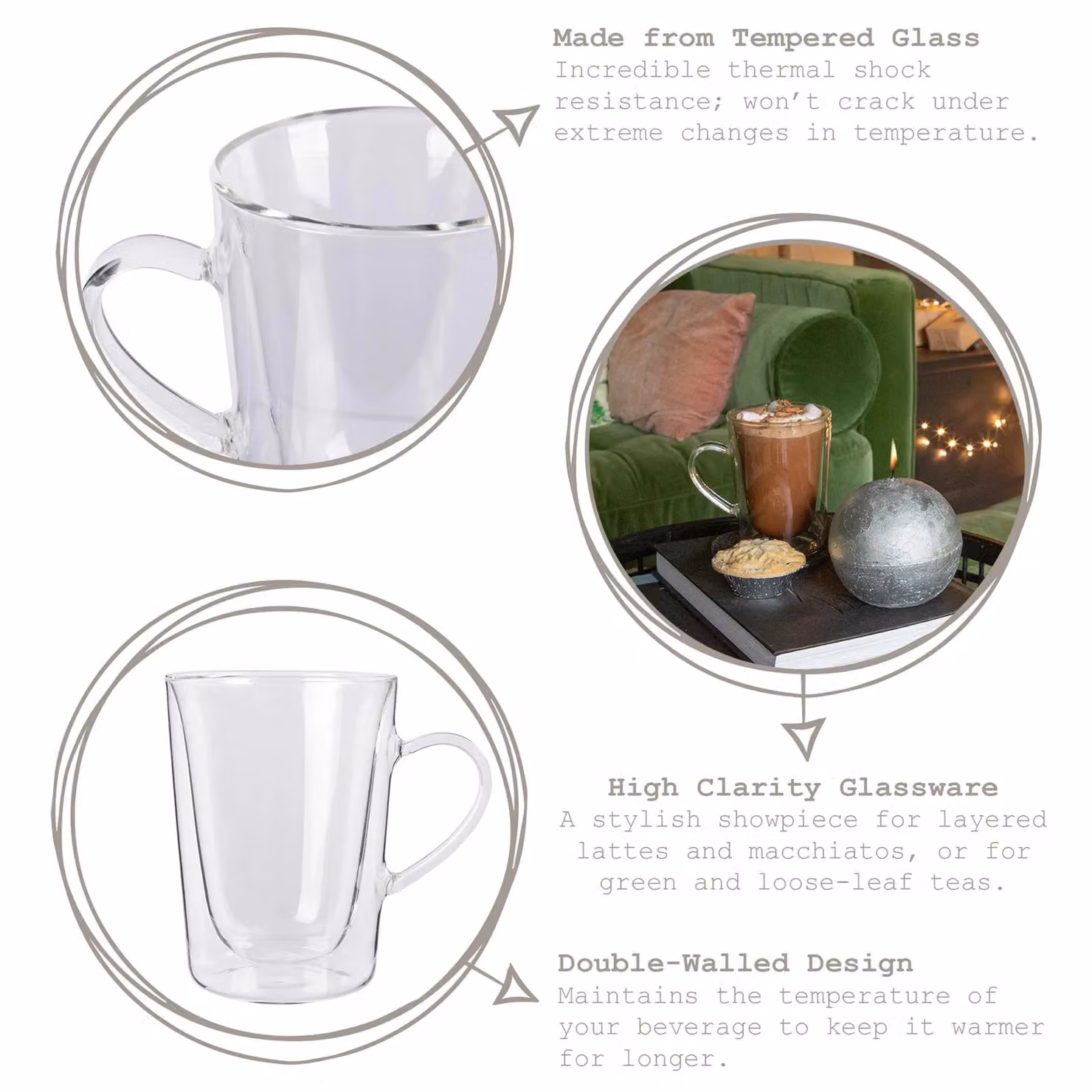 Rink Drink Double Walled Coffee Glasses with 12 Spoons, 285ml, Pack of 2, Clear – 2