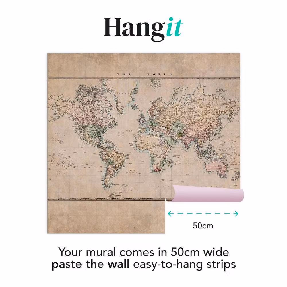 Superfresco Easy The Archivist Map Natural Print Mural in Beige, W: 300 cm, H: 280 cm – 2