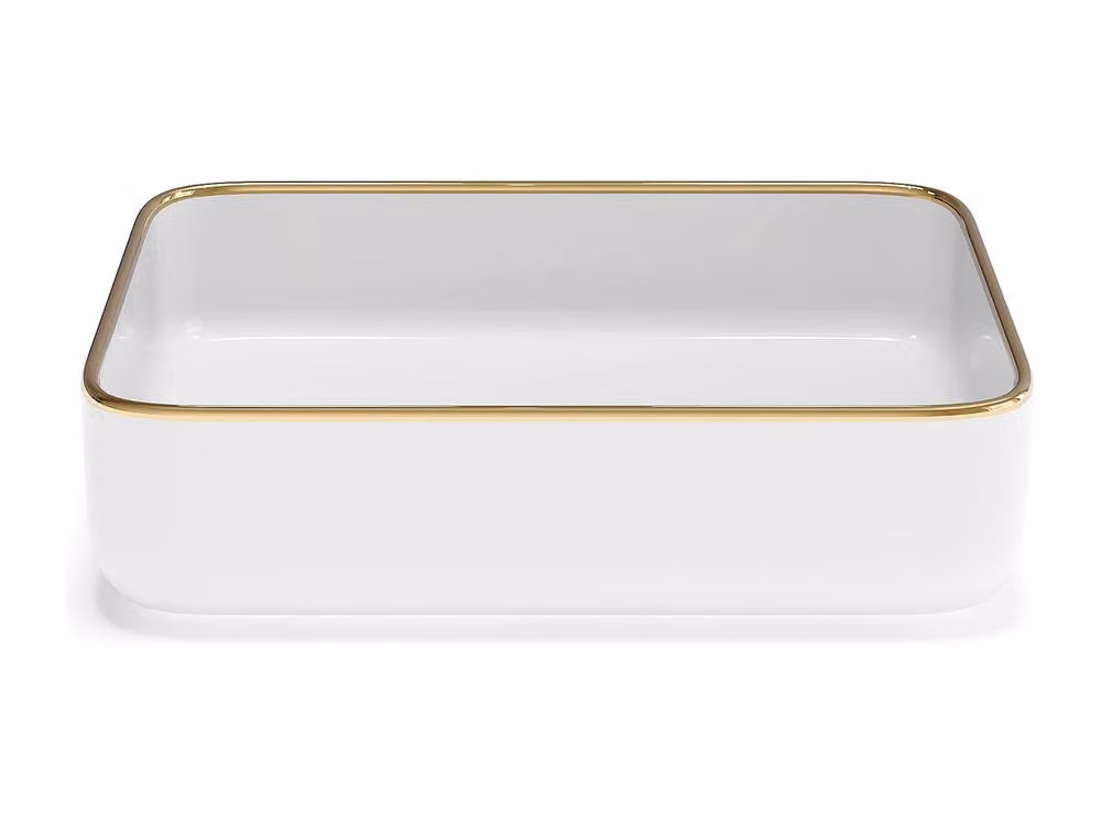 Vente-unique Rectangular Ceramic Countertop Basin in White with Gold Trim, W: 50 cm, D: 39 cm, H: 13 cm – 2