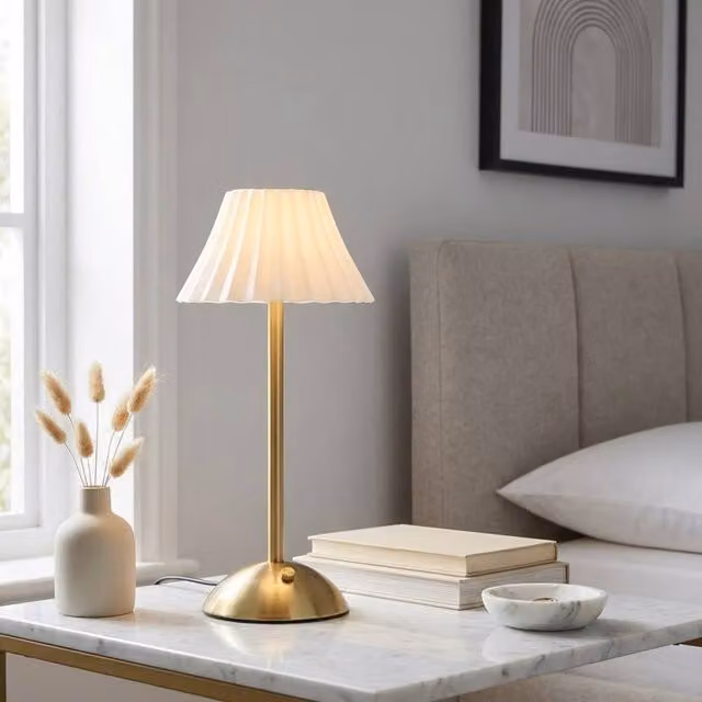 Garden Greatness Luna Luxe LED Touch Table Lamp in Beige and Gold/Brass