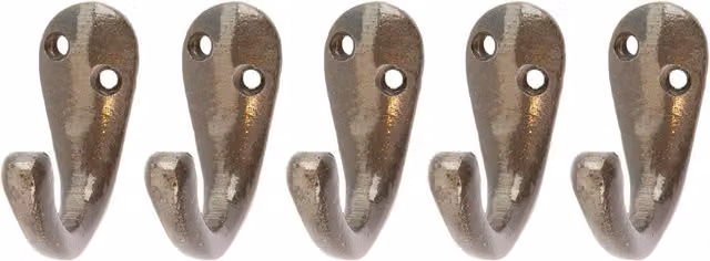 Hammer and Tongs Single Iron Robe Hook, Raw Grey, Pack of 5, W: 2.0 cm, H: 4.5 cm – 4