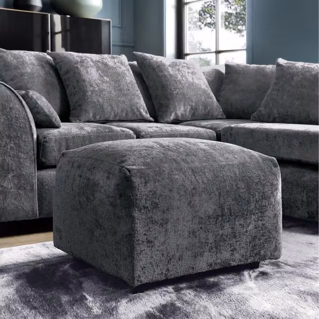 Abakus Direct Harriet Crushed Chenille Footstool in Dark Grey