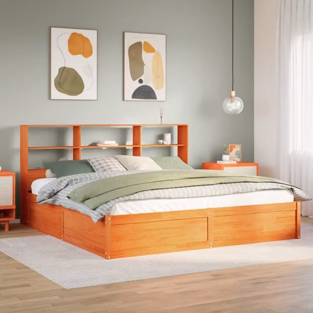 Berkfield Home Rustic Waxed Solid Pine Bed Frame in Brown, W/D/H: 200 x 200 cm