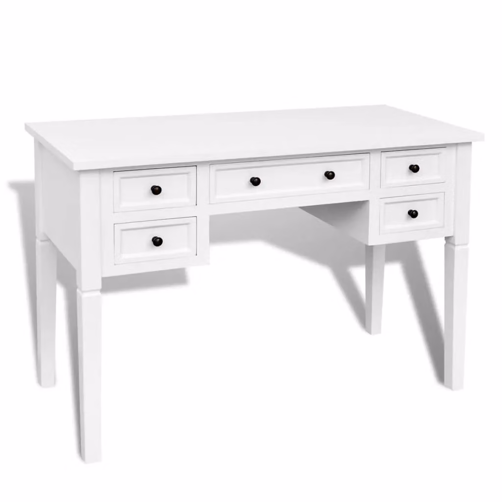 Berkfield Home White Lacquered Writing Desk with 5 Drawers – 2