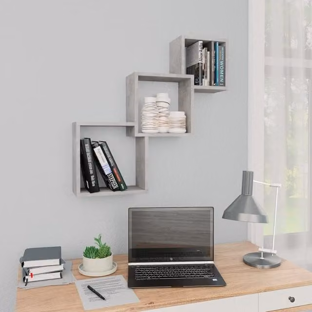 Berkfield Home Cube Wall Mounted Shelf in Concrete Grey, W/D/H: 68 x 15 x 68 cm – 1