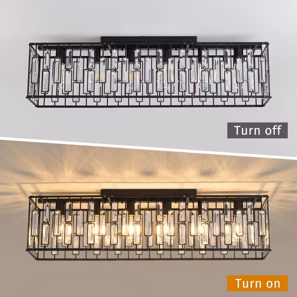 Garwarm Set of 2 Modern Rectangular Crystal Ceiling Lights in Black and Silver – 2